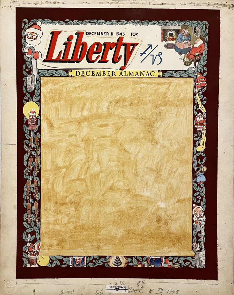 Vintage Liberty magazine cover with an ornate border and blank central area.