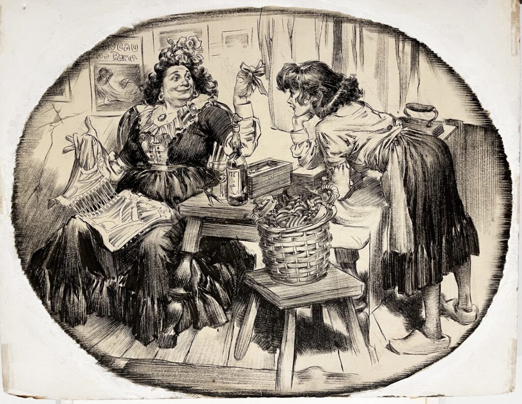 Two women sharing a drink and talking.