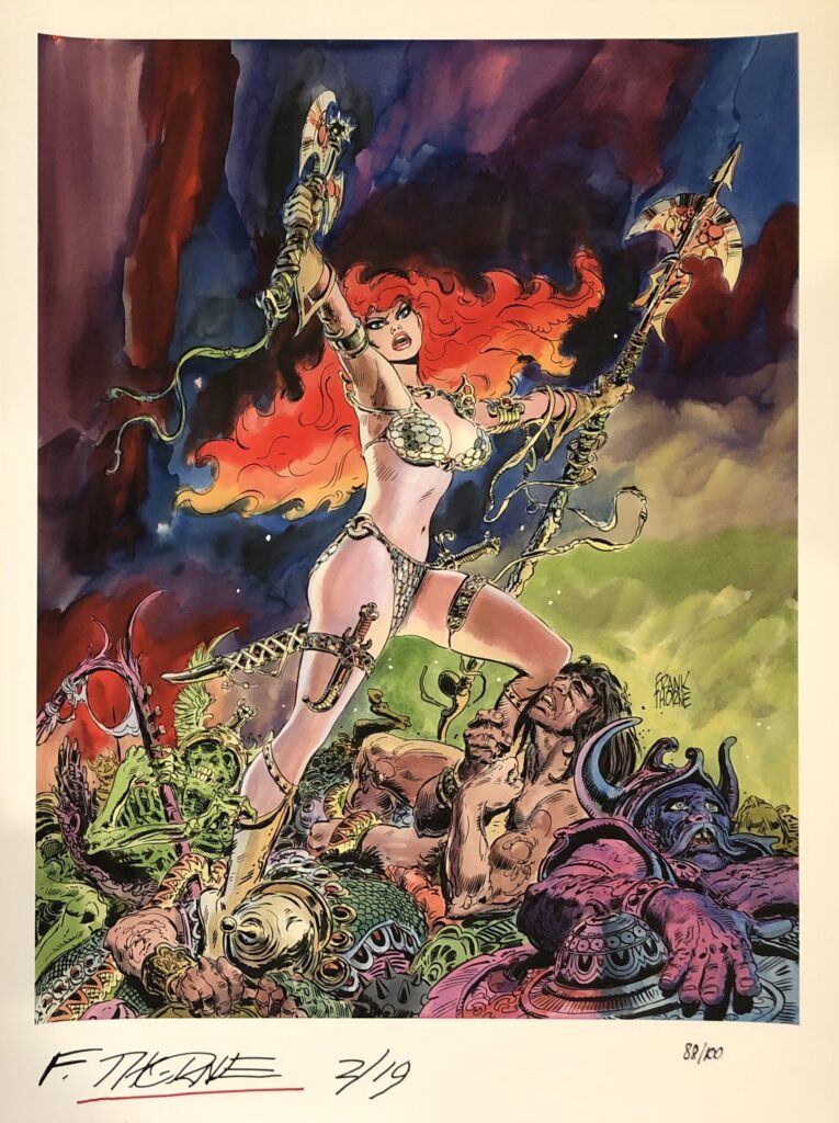 Fantasy warrior woman amidst defeated enemies.