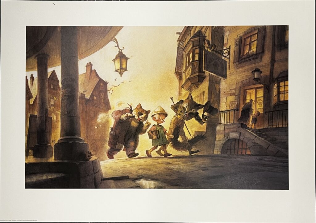 A group of men carrying a coffin through a dimly lit street at night.