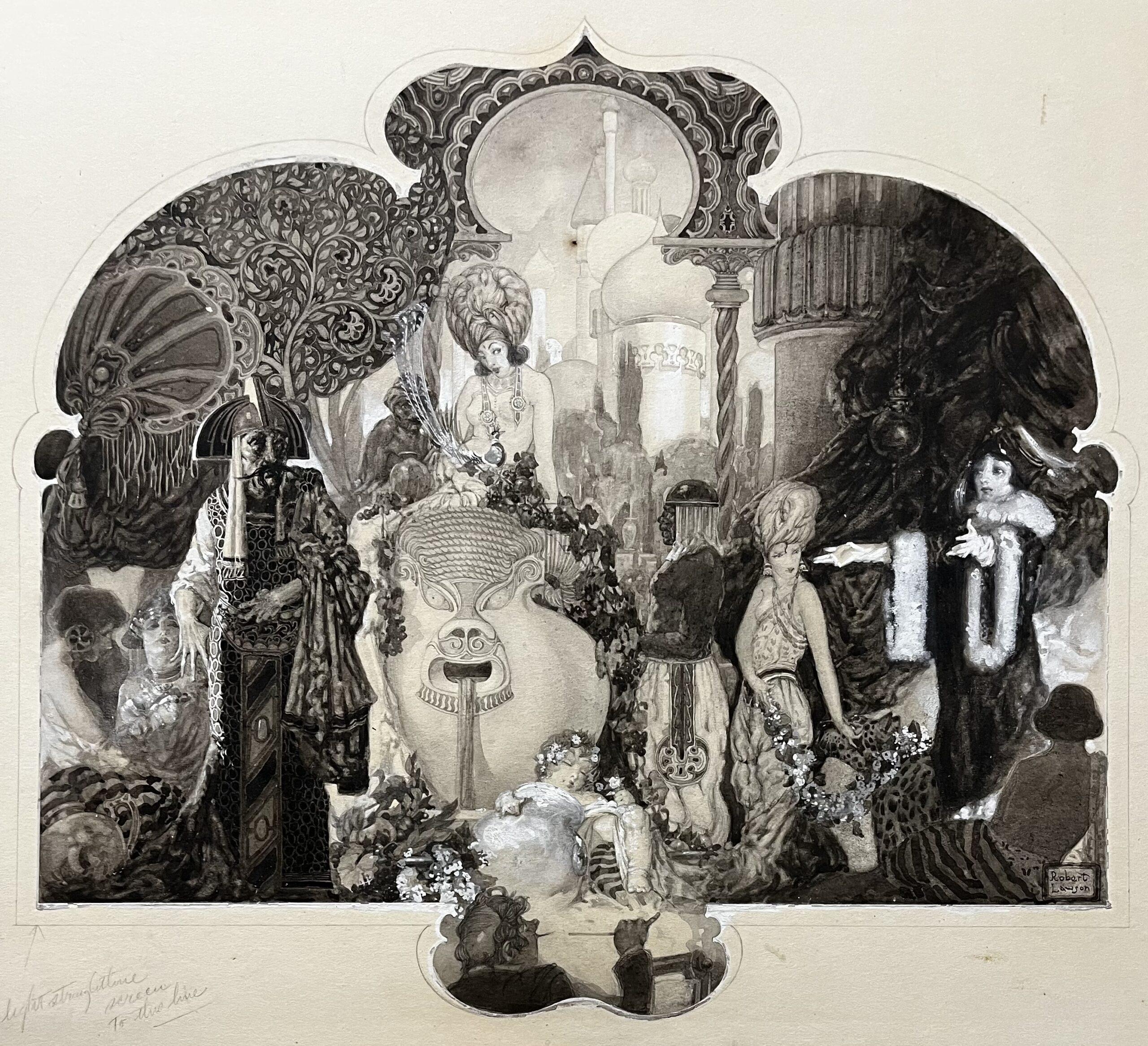 Ornate fantasy scene with elaborate costumes.